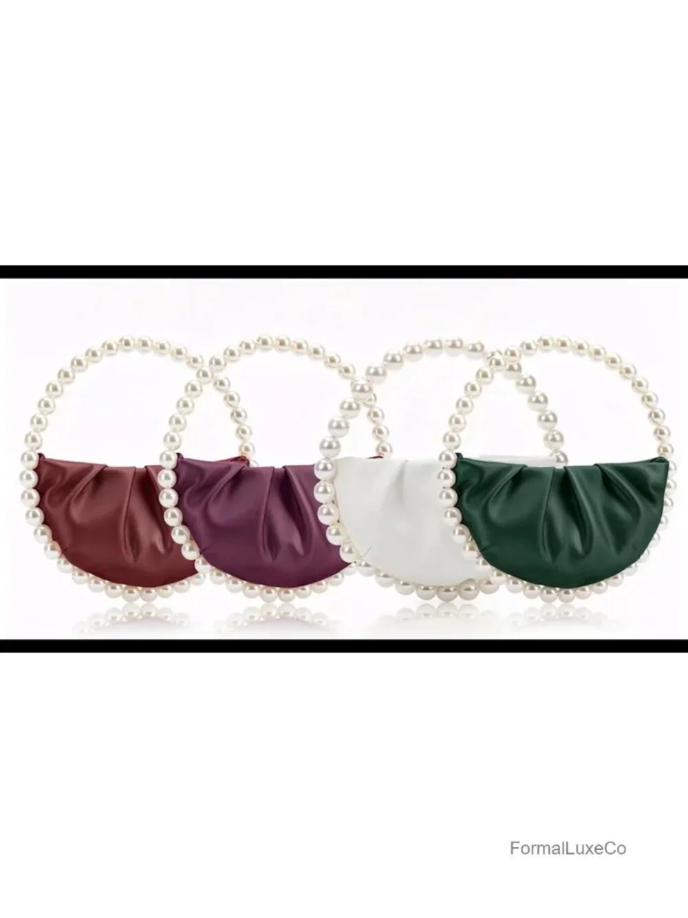 Faux Leather Pearl Handle Pleated Clutch Evening Bag Party Prom